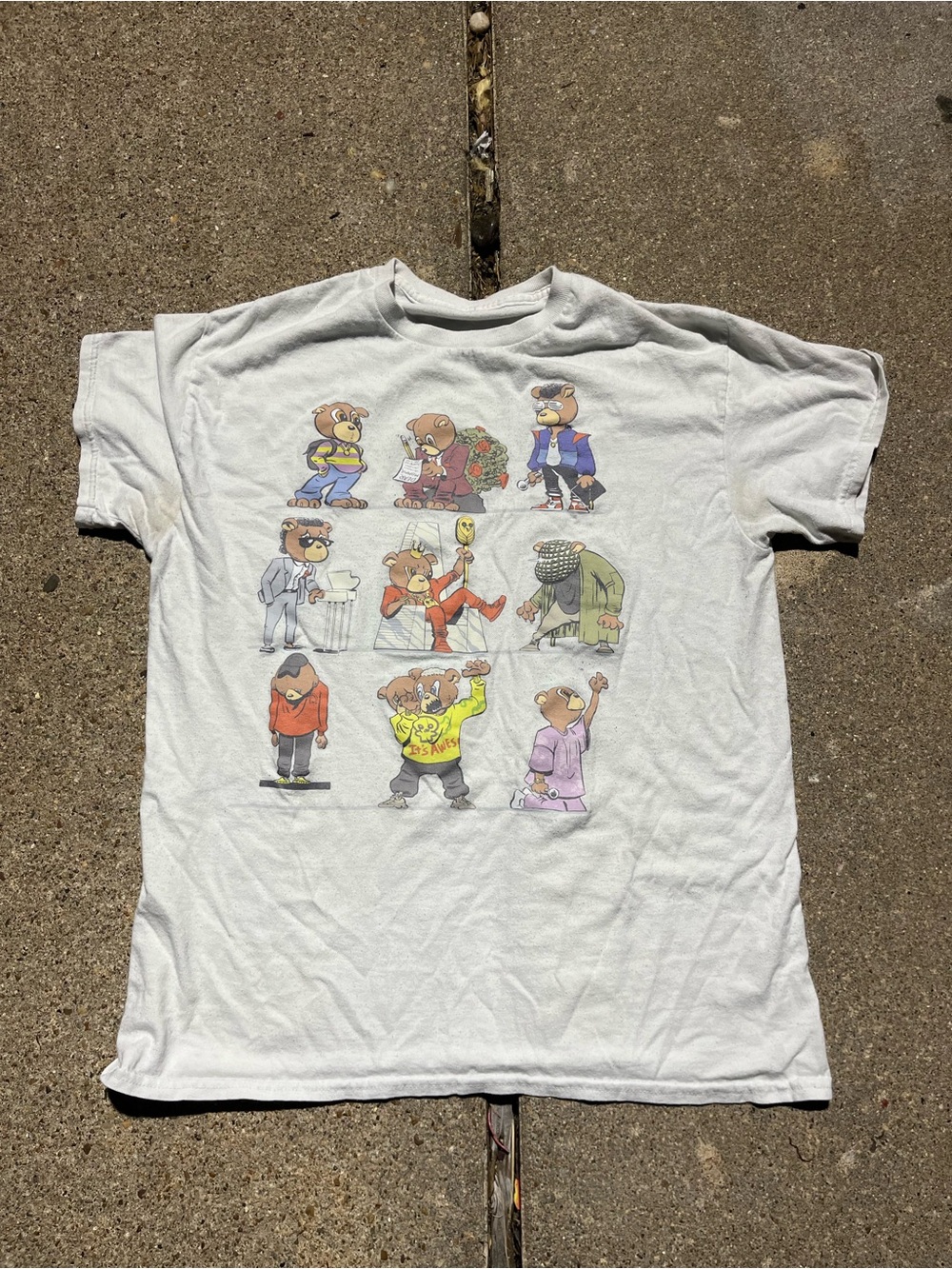 Kayne west Yeezy White tee shirt Graphic Bear Character Tee